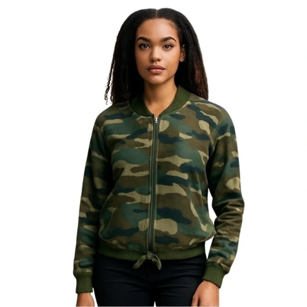 J. Crew Bomber Zip Cardigan Jacket size XS in Army Camouflage